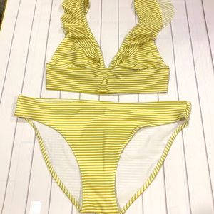 Ruffle Flutter Sleeve Striped High Waisted Bikini